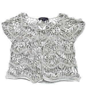 Fever cream Hand-Crochet cropped Top with tie closure Womens L